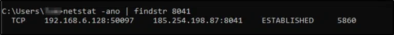 Netstat 指令回應，證實 Mend.io 研究團隊的分析結果