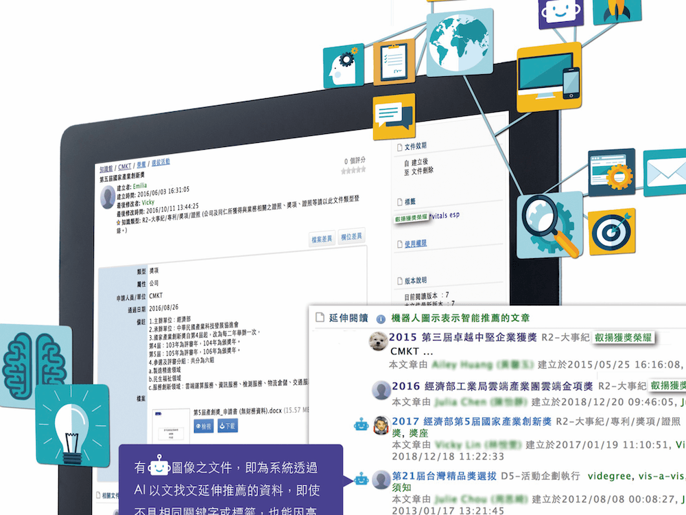 叡揚透過 AI-NLP 技術，Vitals ESP 便可經由系統自動演算出文章的關連度強弱