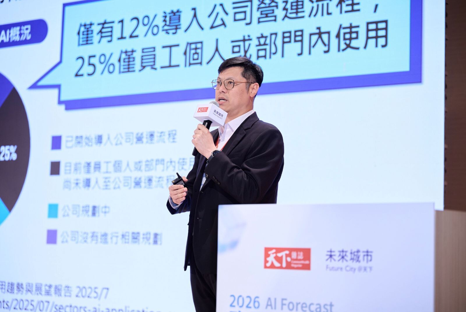 叡揚資訊副總經理符文藻於「2026 天下 AI Forecast」論壇直言，頂級的企業級 AI 應如空氣般自然，深嵌於既有工作流中，讓員工在「無感」中揮別無效的複製貼上，從工具疲勞回歸創造價值。 圖/天下雜誌